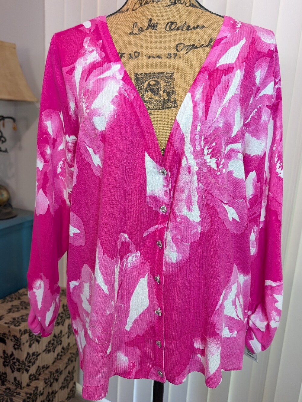 INC International Concepts Pink Floral Button Down Cardigan